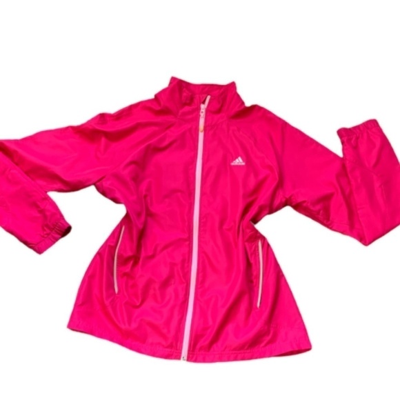 Adidas Womens Windbreaker Zip Jacket Pink & White Stripe Sz L Zip Pocket #256B - Picture 5 of 9